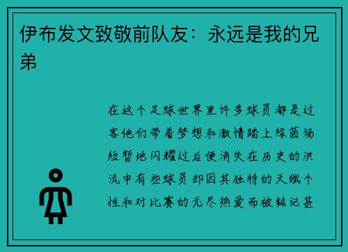 伊布发文致敬前队友：永远是我的兄弟