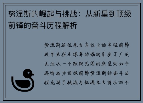 努涅斯的崛起与挑战：从新星到顶级前锋的奋斗历程解析